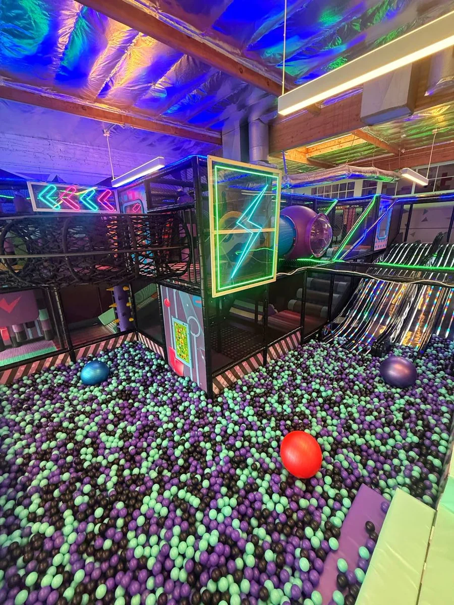 Slides and purple ball pit in Santa Monica